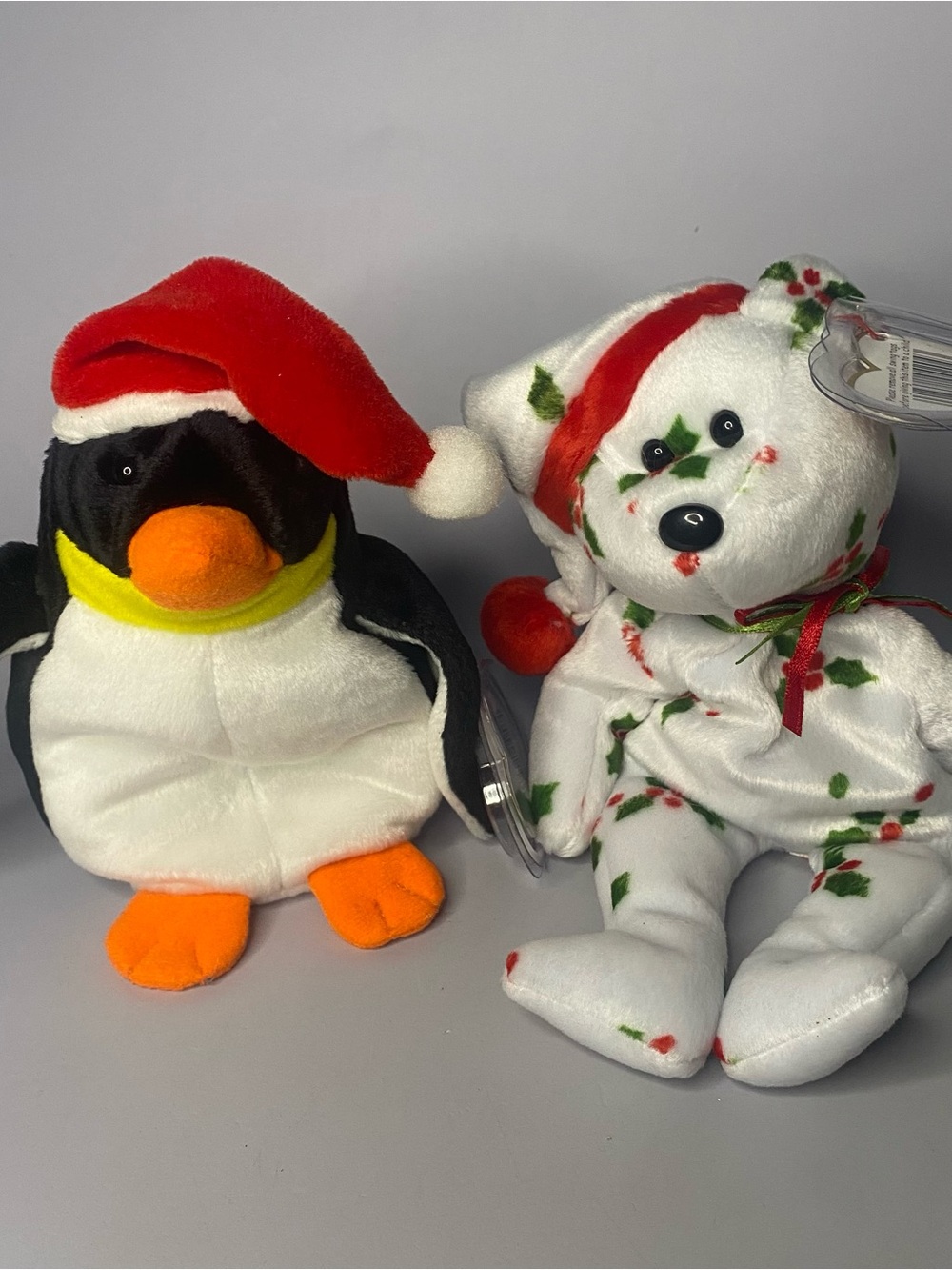 Vintage TY Original 1998 Holiday Teddy Beanie Baby & Zero The Penguin New W/tags